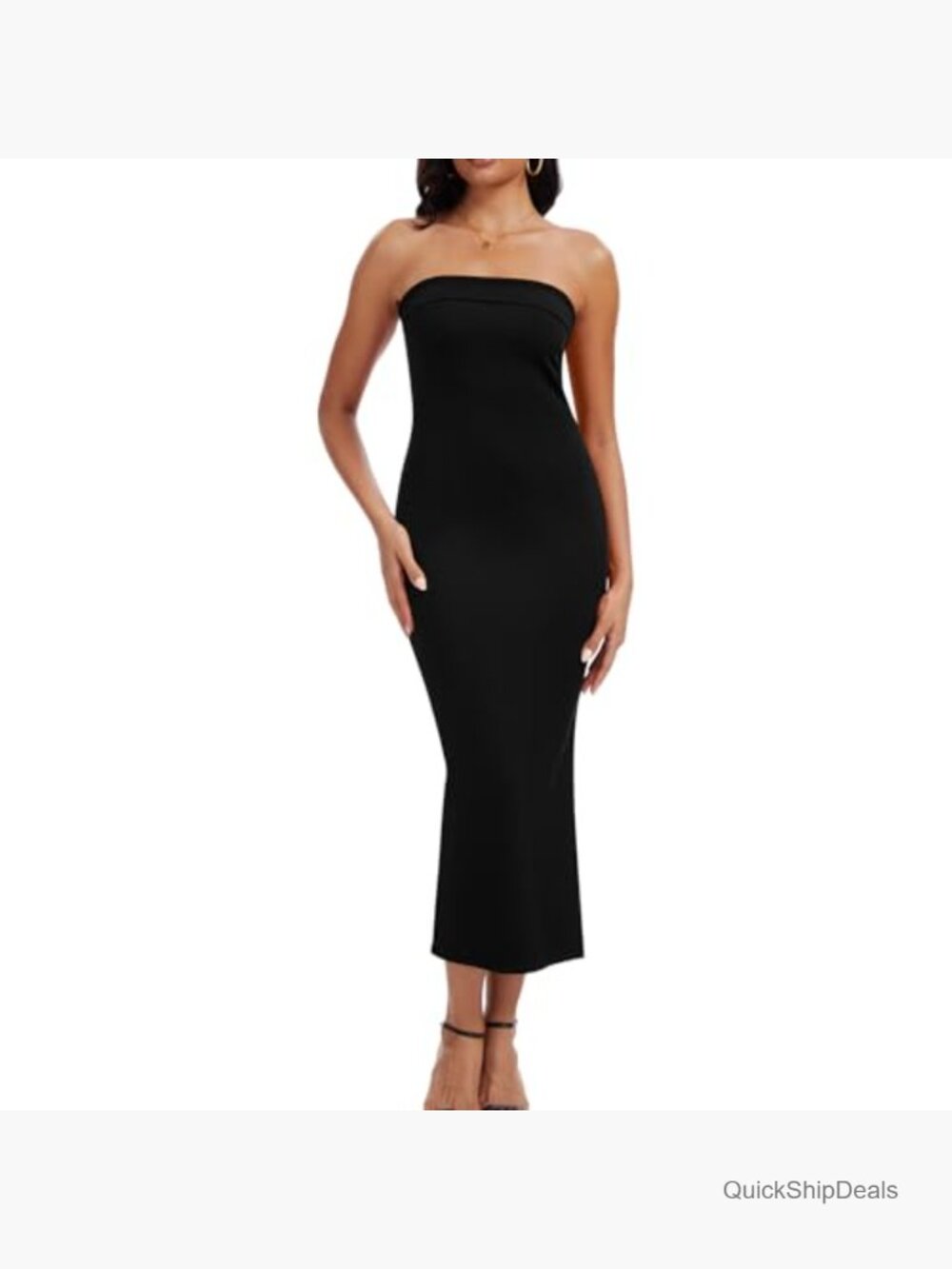 Ribbed Knitted Fabric Maxi Bodycon Tube Dress Strapless Side Slit Formal Party - Picture 2 of 7